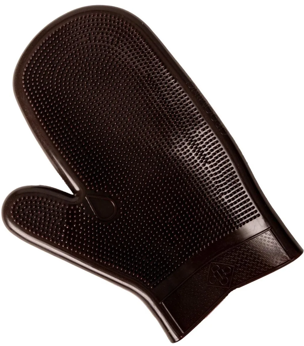 Grooming Deluxe - Rubberen Putzhandschoen de Kentucky Horsewear en Marron – photo produit