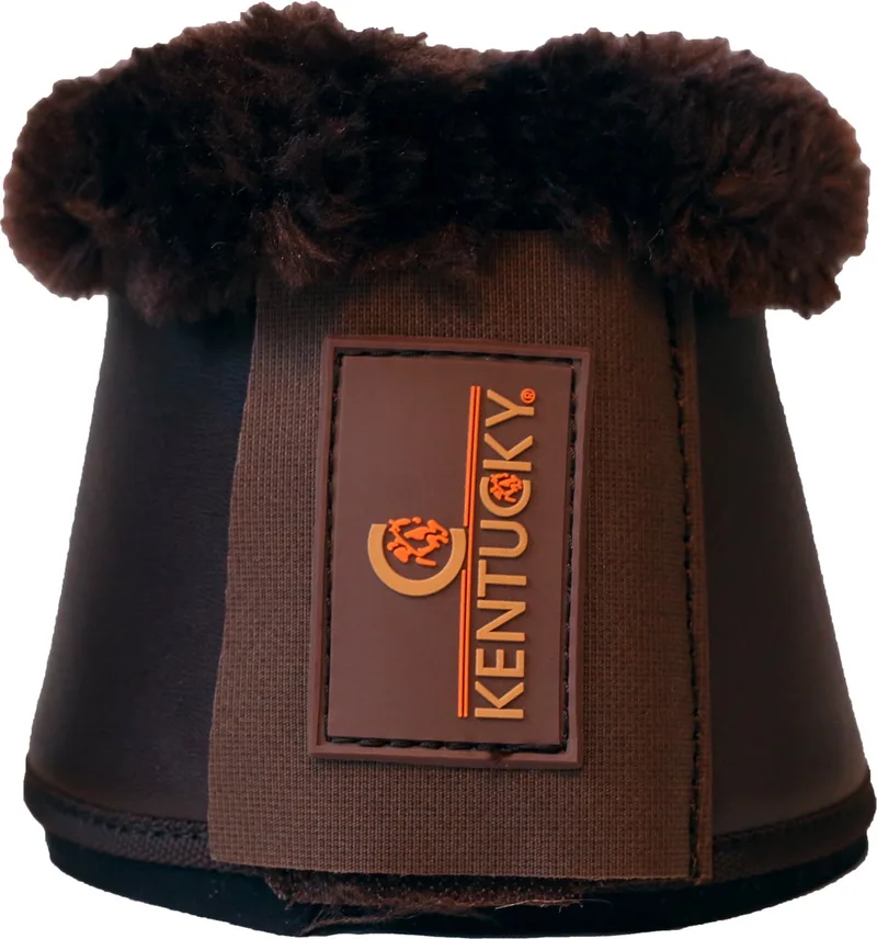 Leren Springschoenen voor Paarden - Kunstleer met Bruine Wolrand - L de Kentucky Horsewear en Marron – photo produit