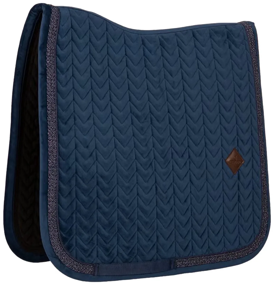 Velvet Fishbone Zadeldoek met Glitter Koord Full van Kentucky Horsewear in Donkerblauw – productfoto