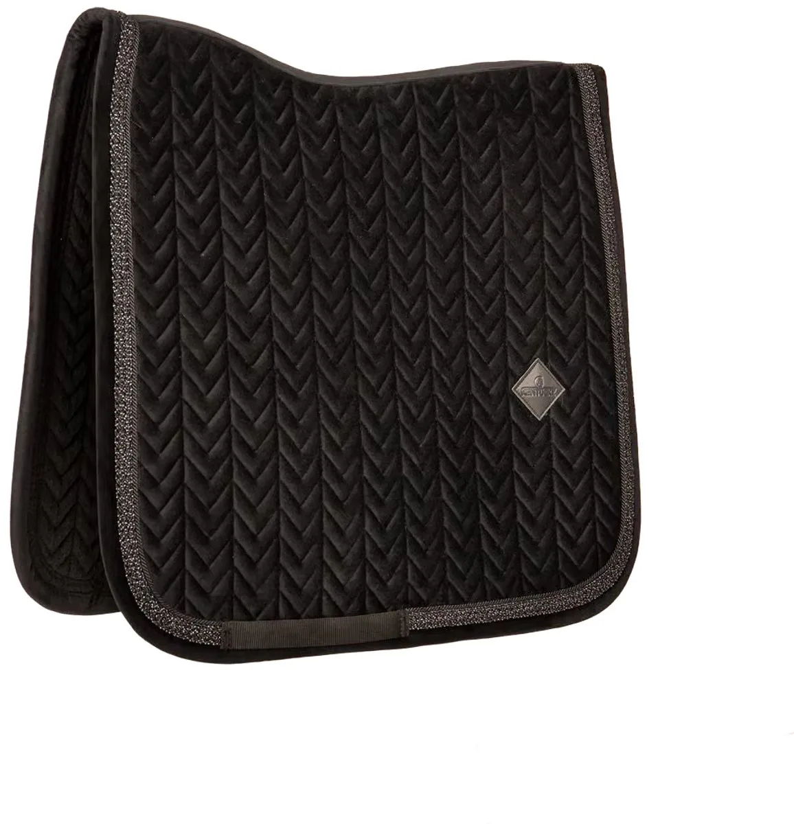 Velvet Fishbone Zadeldoek met Glitter Koord Full de Kentucky Horsewear en Noir – photo produit
