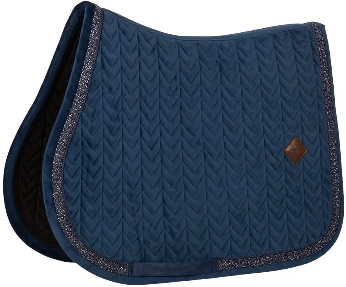 Velvet Fishbone Zadeldoek met Glitter Koord Jumping Full de Kentucky Horsewear en Bleu foncé – photo produit