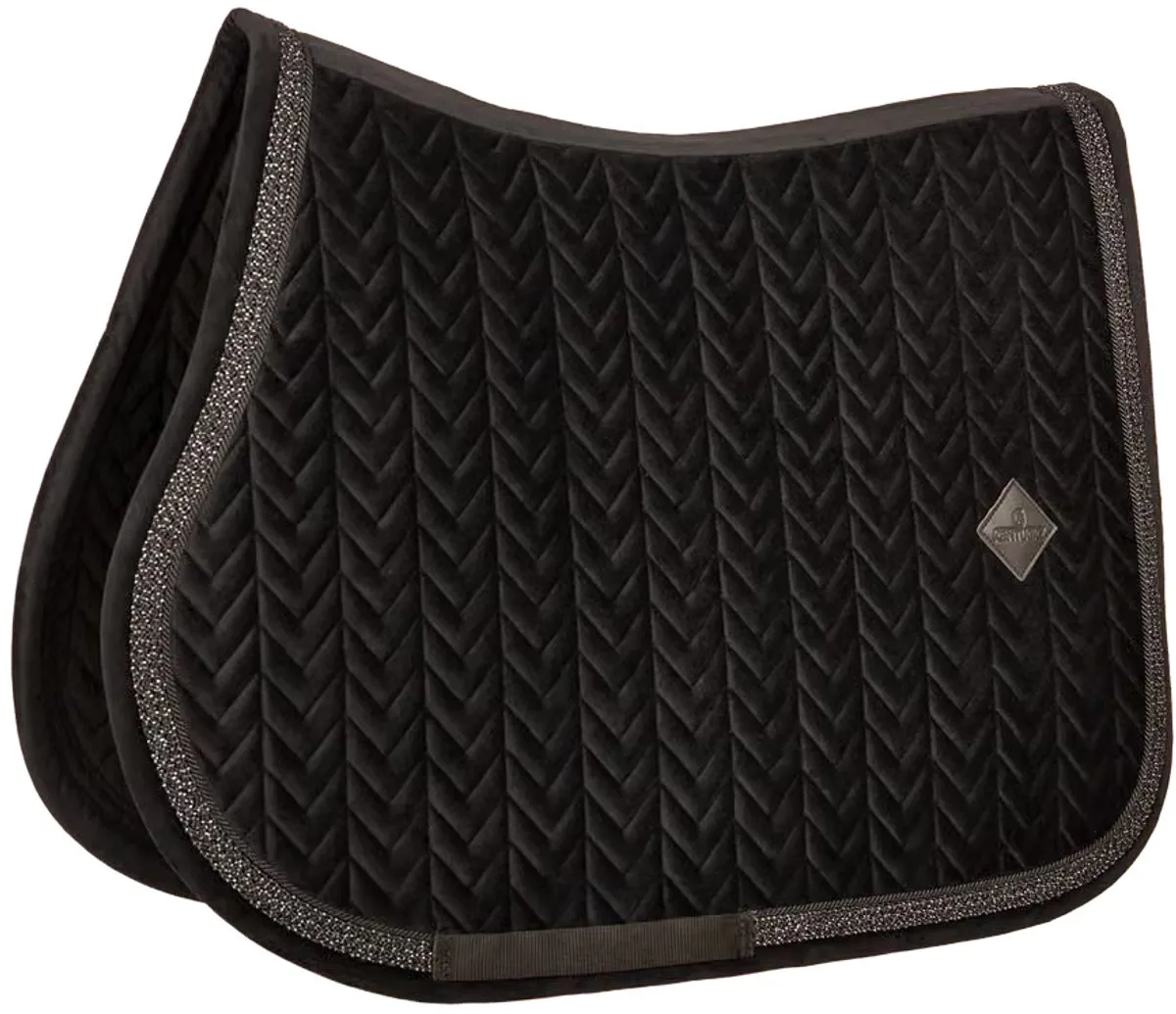 Velvet Fishbone Zadeldoek met Glitter Koord Jumping Full de Kentucky Horsewear en Noir – photo produit