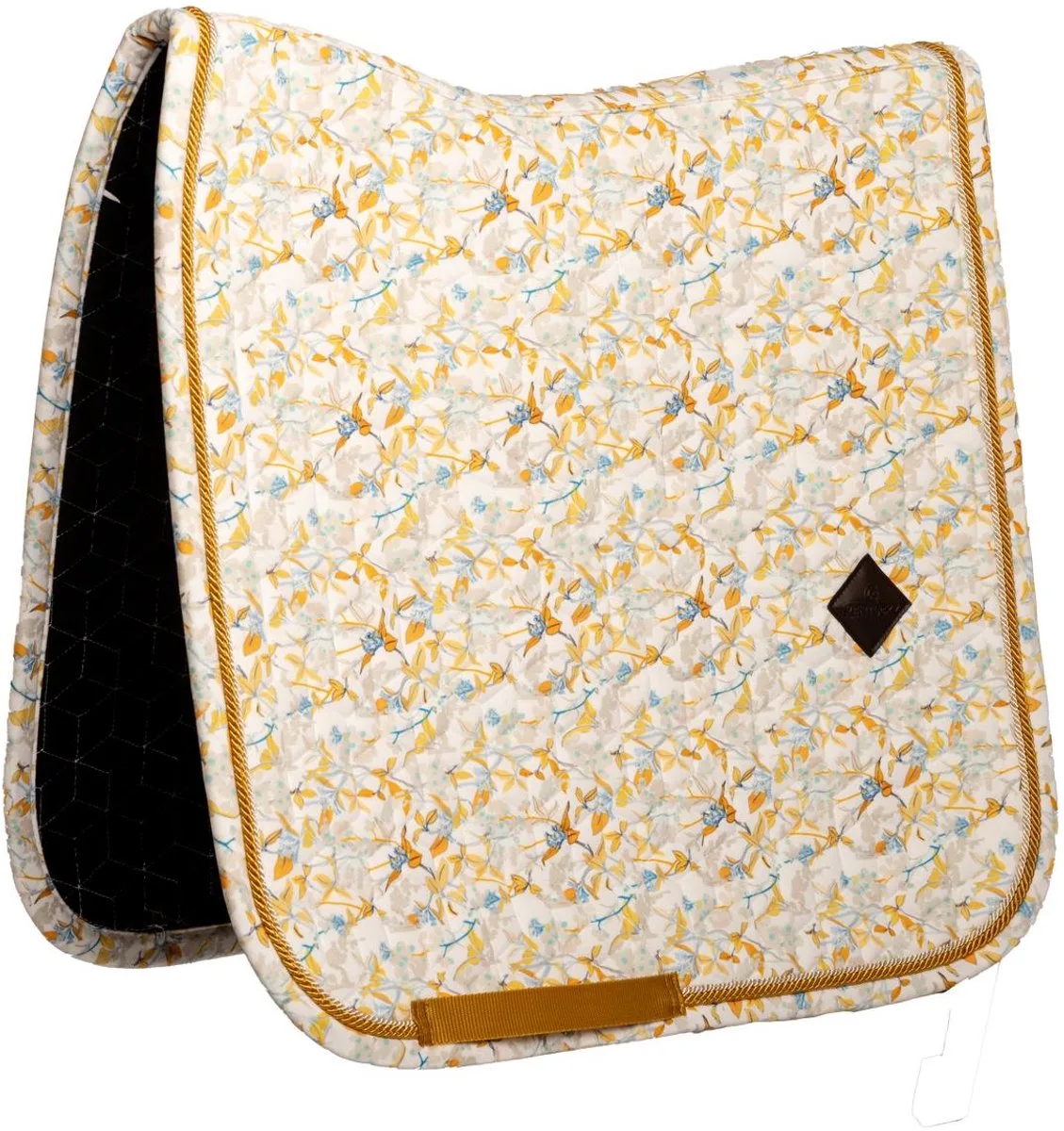 Zadeldoek velvet spring leaves whispers printing brown/white dressuur cob by Kentucky Horsewear in White – product photo