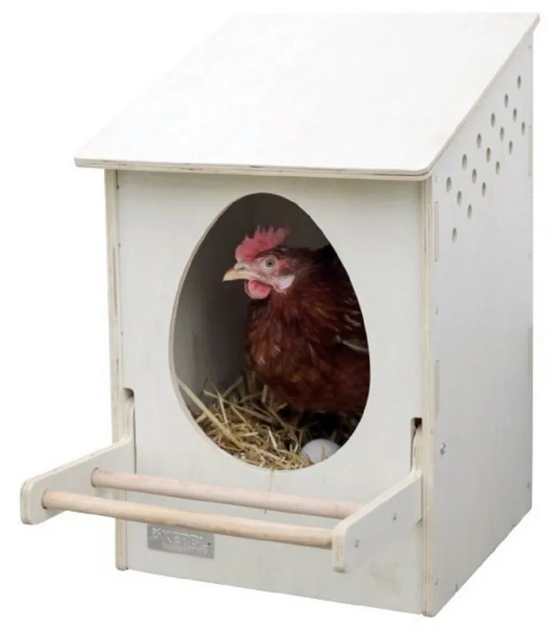 Houten Pluimvee Legnest – 30x29cm – Legbak Kippen tot 2 KG – Leghok – Broedplaats – Voor Buiten – Ophangbaar – Met Ventilatiegaten en Zitstok– Schuin Dak – Open Deksel by Kerbl in White – product photo 3 of 3