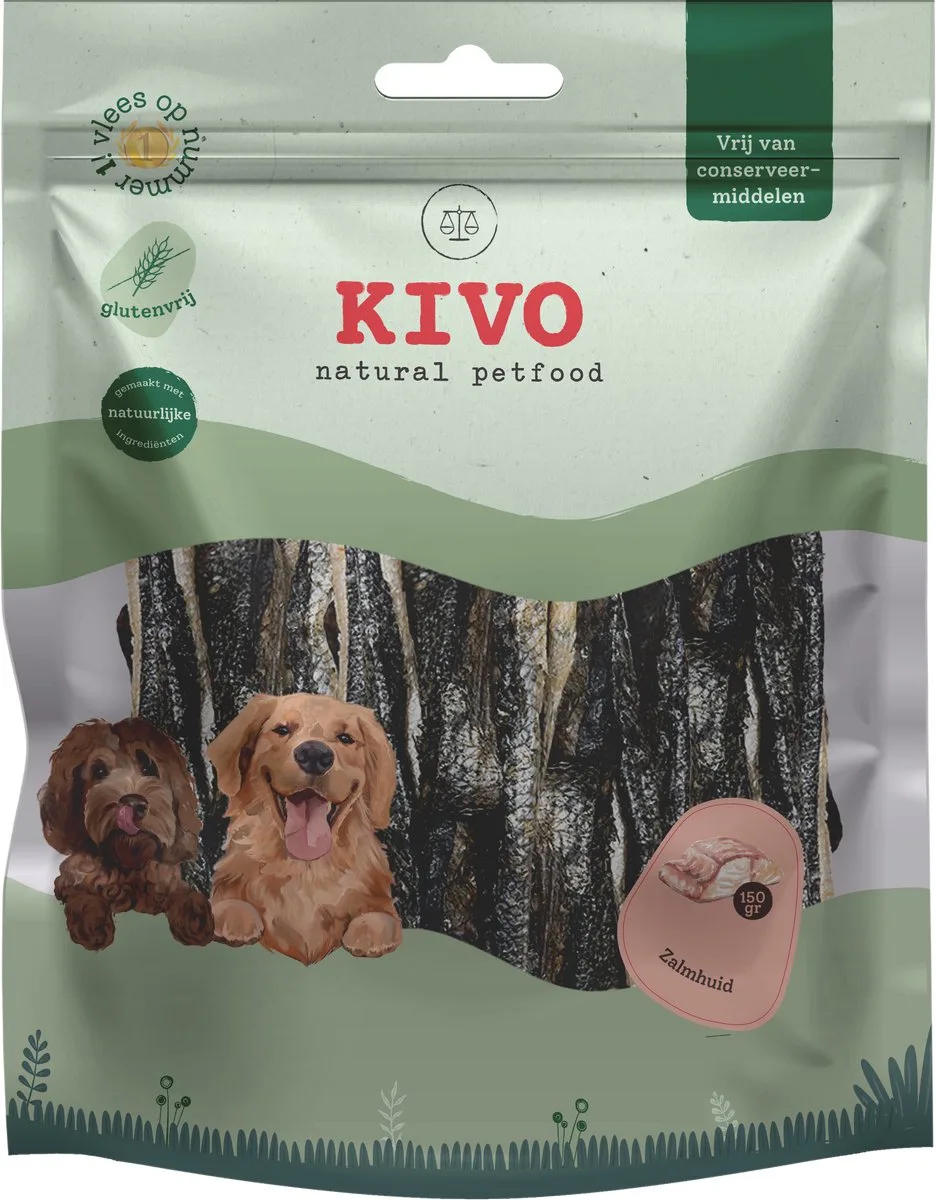 Gedroogde Zalmhuid 150 gram - 100% Natuurlijk Graanvrij & Glutenvrij fra Kivo Petfood – produktbillede