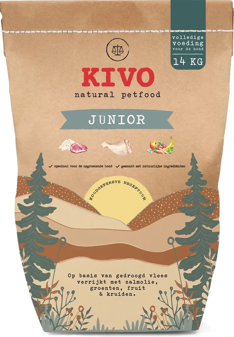 Hondenbrokken Junior 14 kg Koudgeperst von Kivo Petfood – Produktfoto