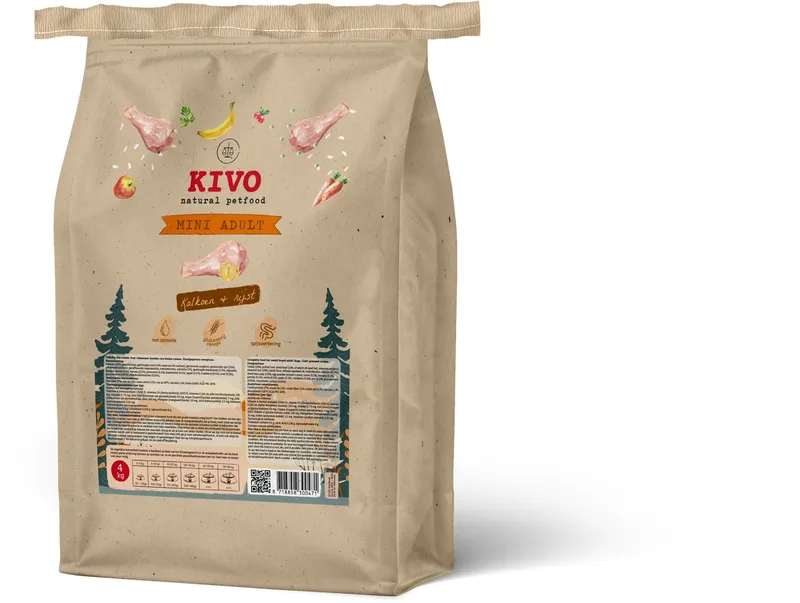 Hondenbrokken Kalkoen & Rijst MINI ADULT - 4 kg Koudgeperst - Glutenvrij van Kivo Petfood – productfoto