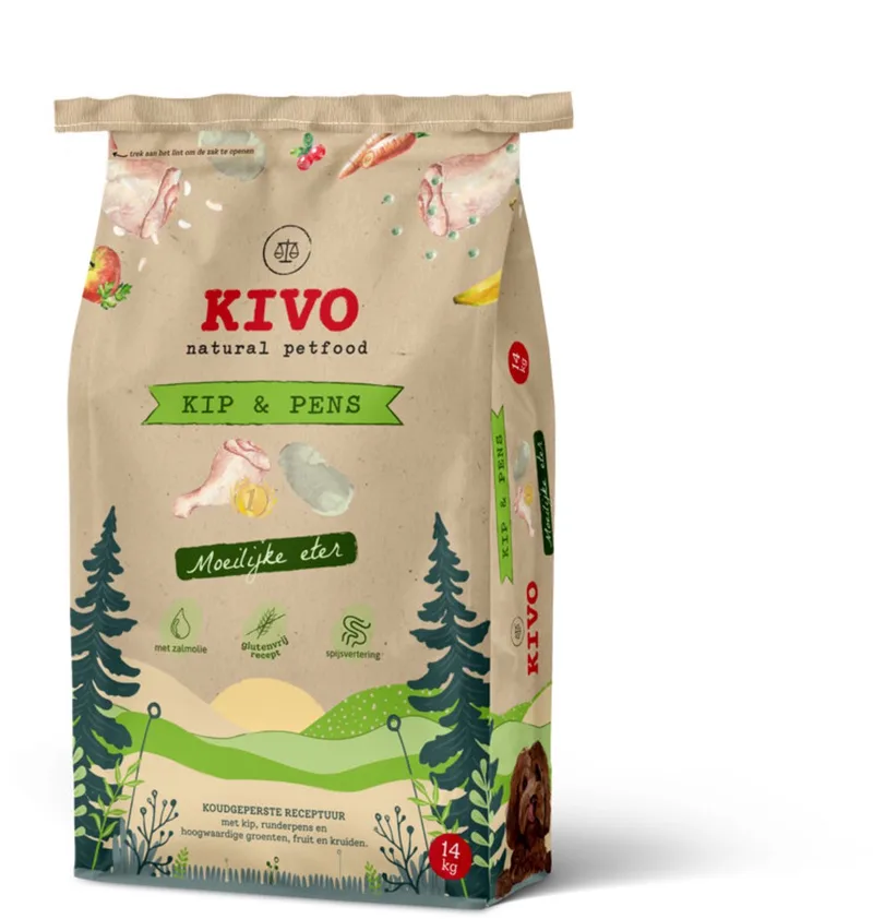 Hondenbrokken Kip & Pens - Moeilijke eter - 14 kg Koudgeperst - Glutenvrij fra Kivo Petfood – produktbillede