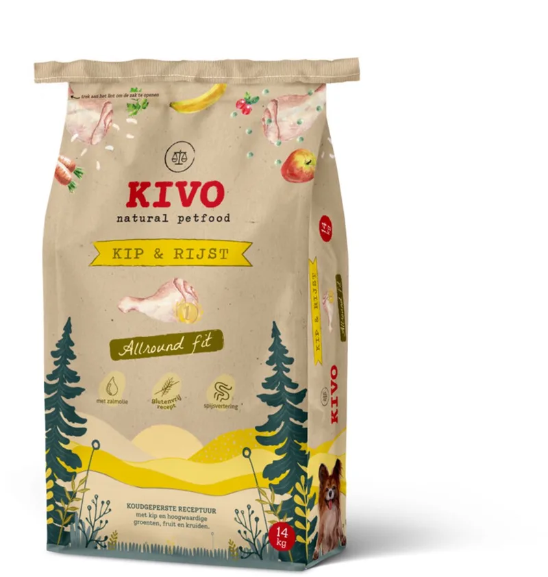 Hondenbrokken Kip & Rijst - Allround fit - 14 kg Koudgeperst - Glutenvrij by Kivo Petfood – product photo