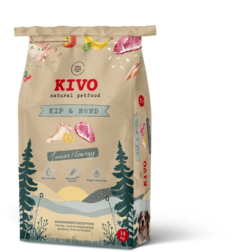 Hondenbrokken Kip & Rund - Junior/Energy - 14 kg Koudgeperst Glutenvrij by Kivo Petfood – product photo