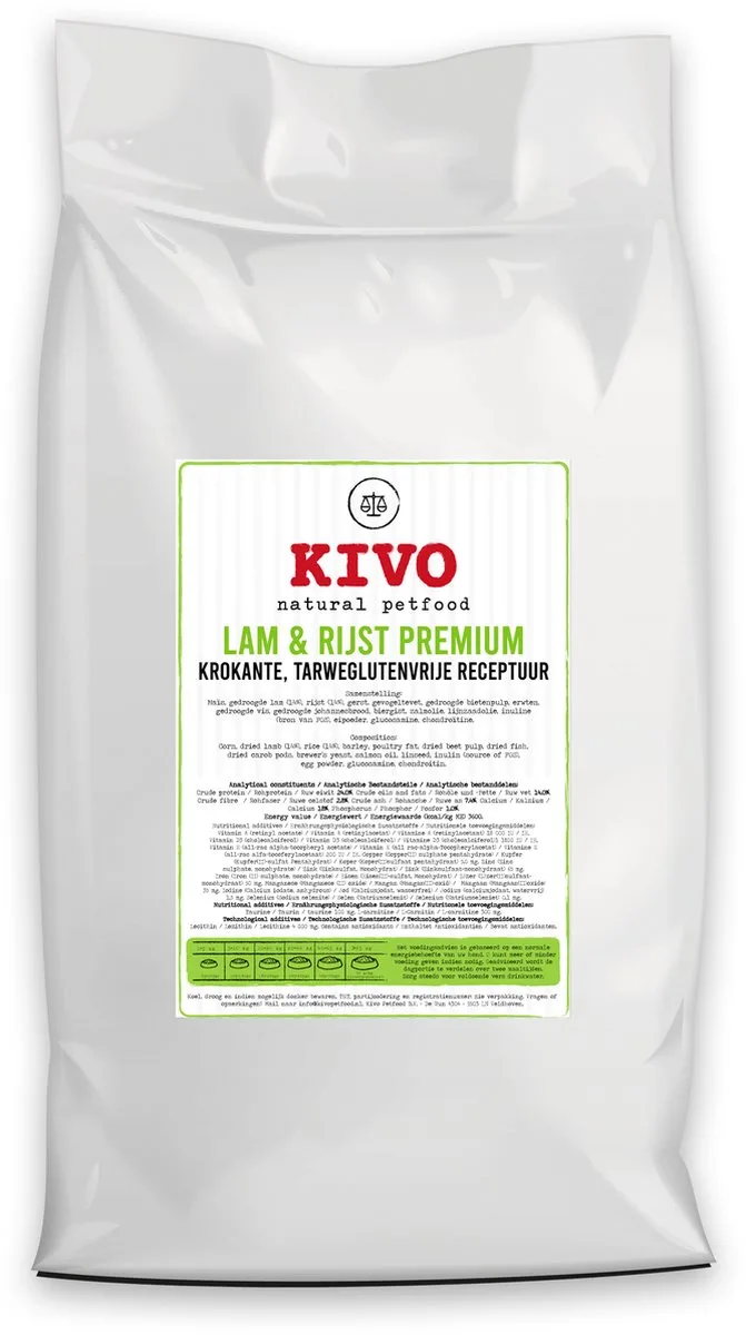 Hondenbrokken Krokant Lam & Rijst 15 kg - Tarweglutenvrij de Kivo Petfood – photo produit