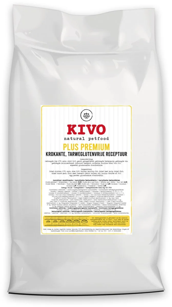 Hondenbrokken Krokant Plus Premium 15 kg - Kip & Rijst - Tarweglutenvrij van Kivo Petfood – productfoto