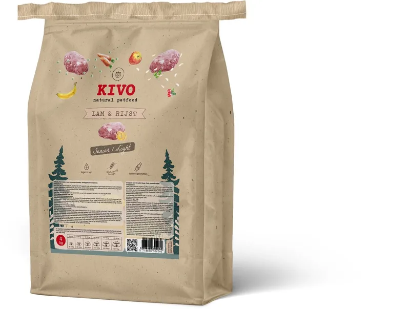 Hondenbrokken Lam & Rijst - Senior/Light - 4 kg Koudgeperst - Glutenvrij van Kivo Petfood – productfoto