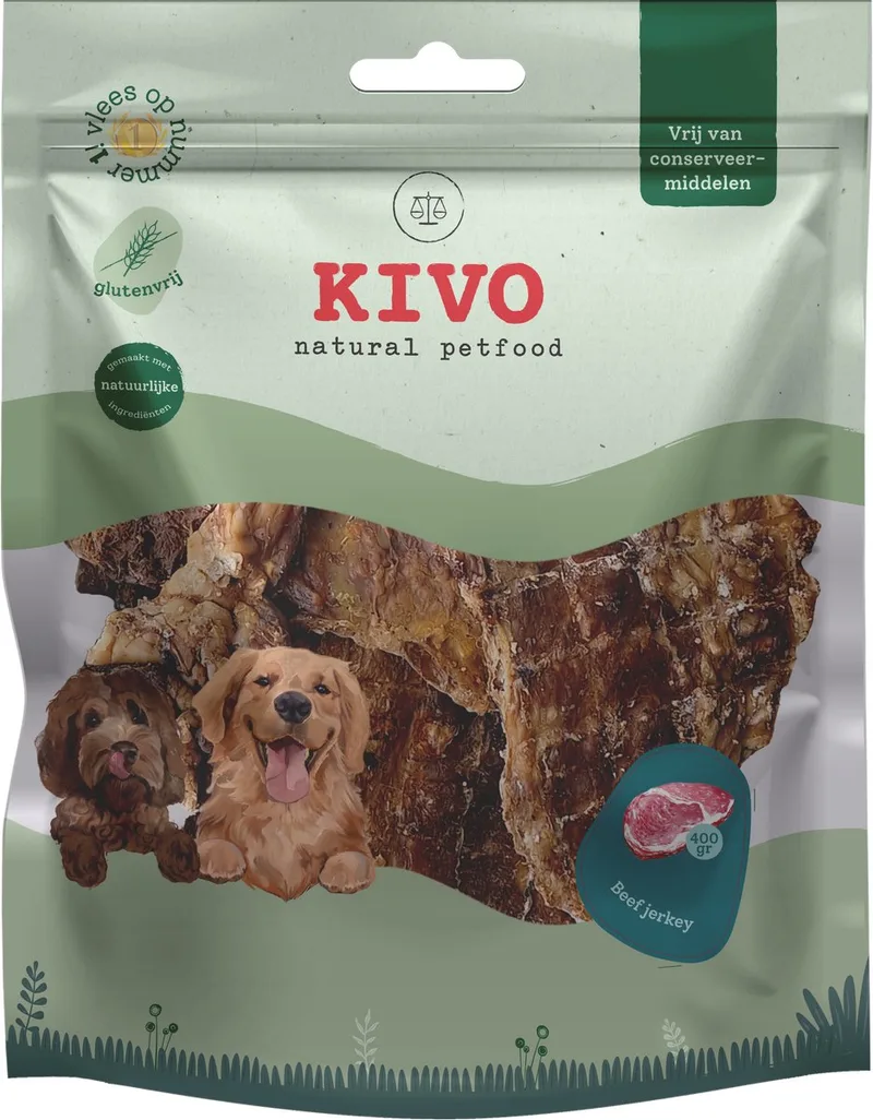 Hondensnack Beef Jerkey 400 gram - Graanvrij en Glutenvrij by Kivo Petfood – product photo