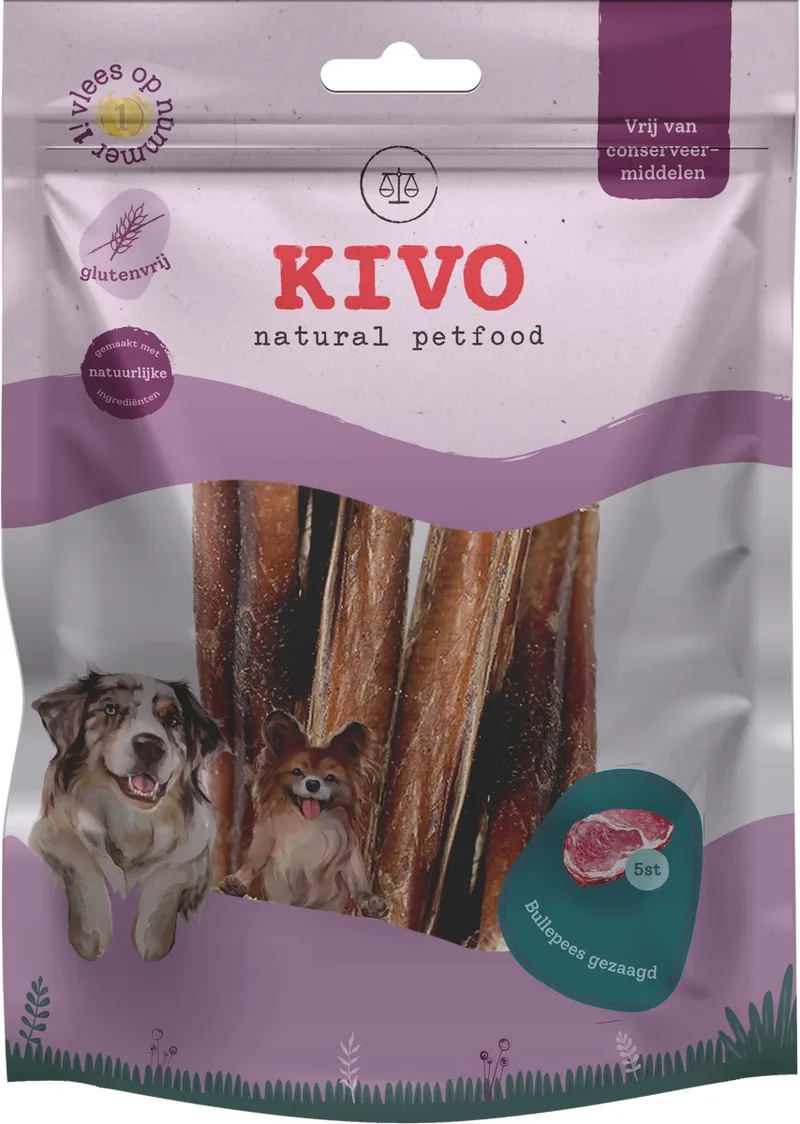 Hondensnack Bullepees verpakt per 5 stuks - Graanvrij en Glutenvrij van Kivo Petfood – productfoto