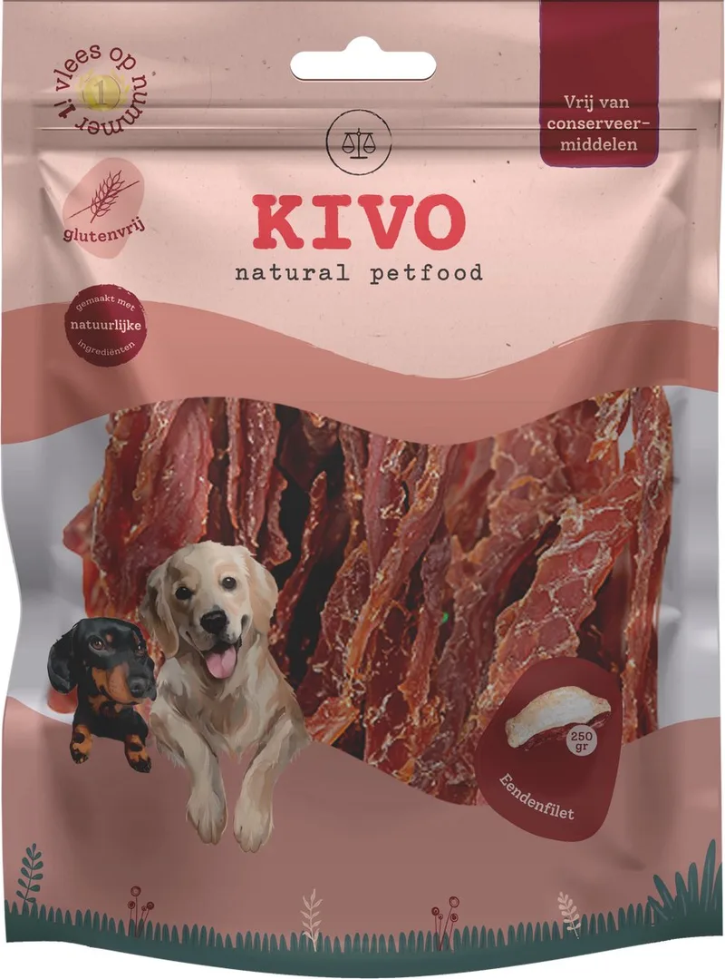 Hondensnack Eendenfillet 250 gram - Graanvrij en Glutenvrij de Kivo Petfood – photo produit