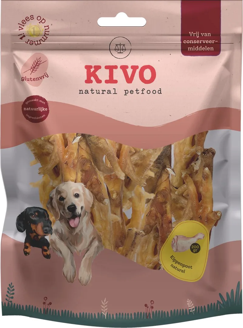 Hondensnack Kippenpoot 2 zakken x 200 gram - Graanvrij en Glutenvrij van Kivo Petfood – productfoto