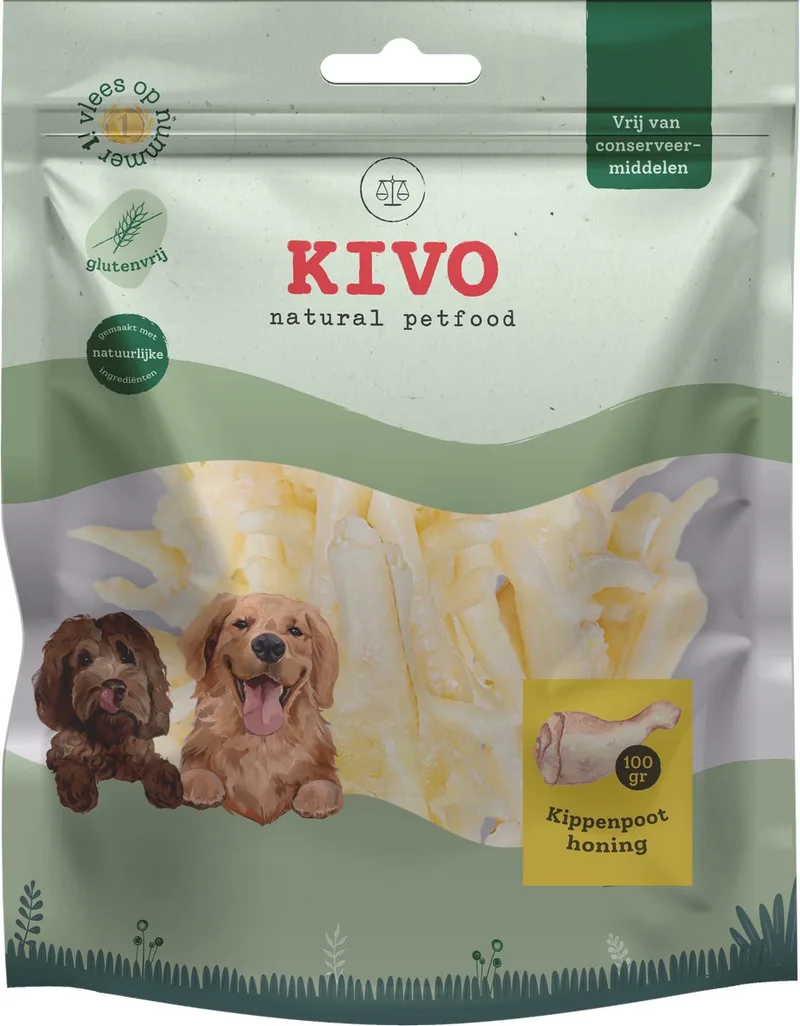 Hondensnack Kippenpoot honing 2 zakken x 100 gram - Graanvrij en Glutenvrij von Kivo Petfood – Produktfoto