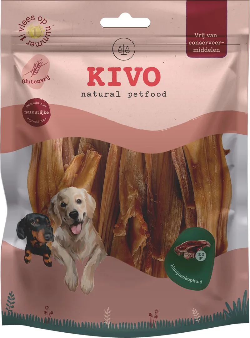 Hondensnack Konijnenkophuid 2 zakken x 100 gram - Graanvrij en Glutenvrij by Kivo Petfood – product photo