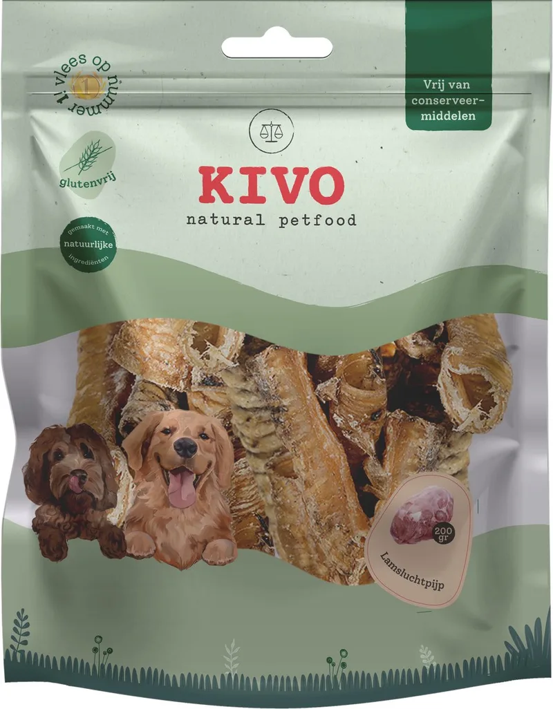 Hondensnack Lamsluchtpijp 2 zakken x 200 gram - Graanvrij en Glutenvrij by Kivo Petfood – product photo
