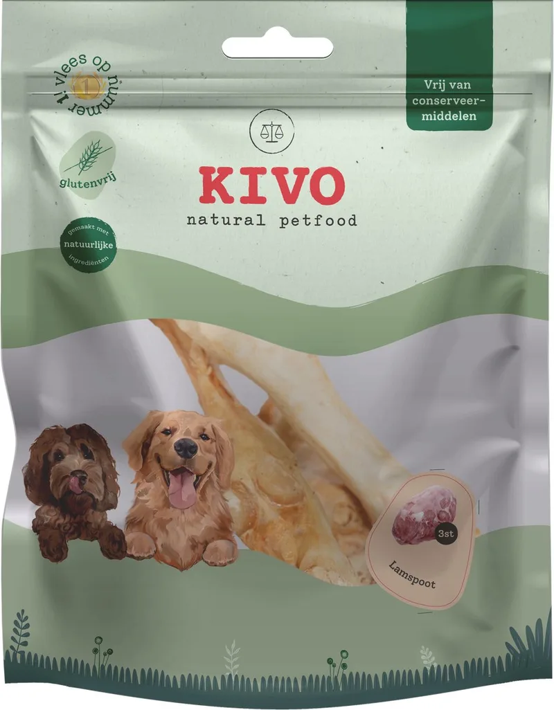Hondensnack Lamspoot 2 zakken verpakt per 3 stuks - Graanvrij en Glutenvrij van Kivo Petfood – productfoto