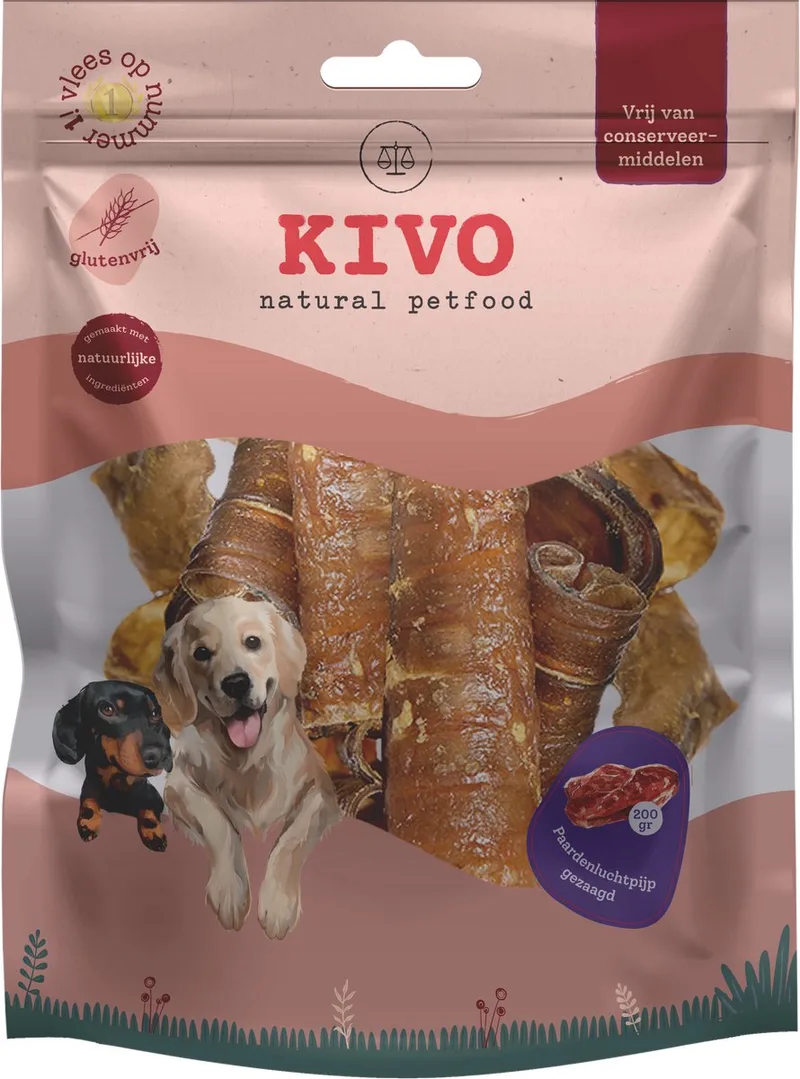 Hondensnack Paardenluchtpijp gezaagd 2 zakken x 200 gram - Graanvrij en Glutenvrij by Kivo Petfood – product photo