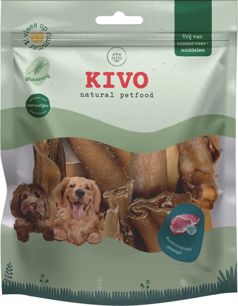 Hondensnack Runderkophuid gezaagd 400 gram - Graanvrij en Glutenvrij de Kivo Petfood – photo produit
