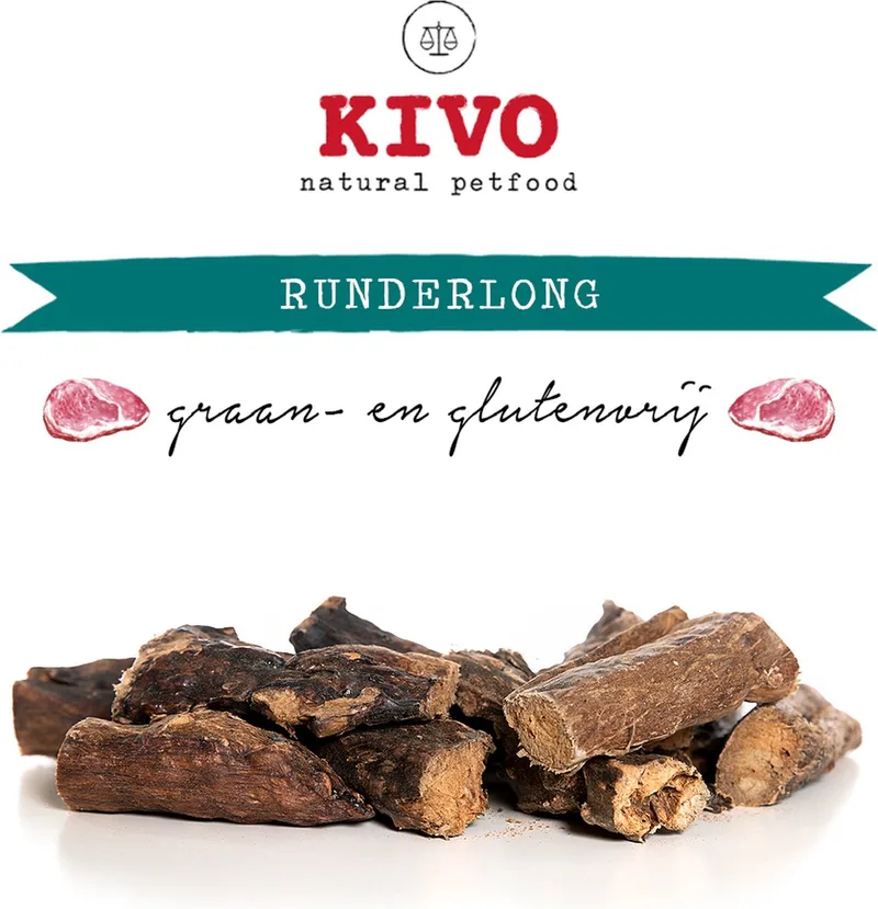 Hondensnack Runderlong 1 kilo - Graanvrij en Glutenvrij von Kivo Petfood – Produktfoto