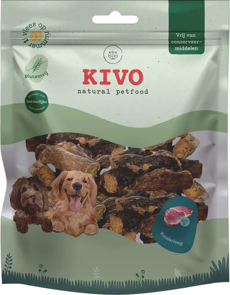 Hondensnack Runderlong 200 gram - Graanvrij en Glutenvrij by Kivo Petfood – product photo