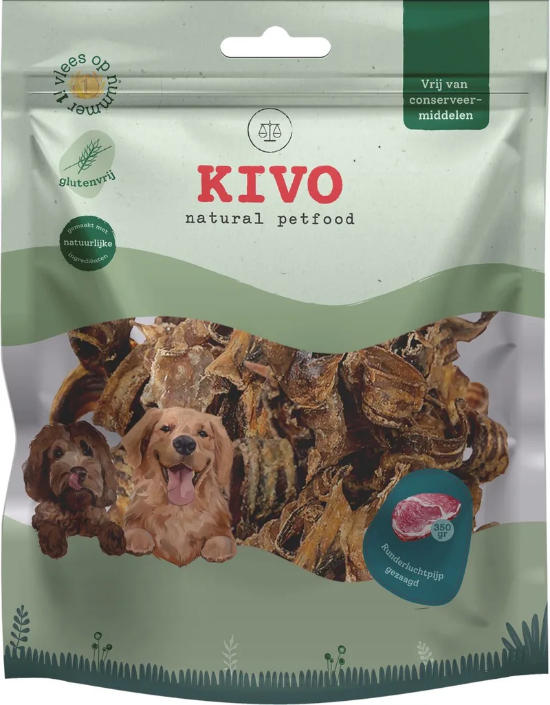 Hondensnack Runderluchtpijp gezaagd 350 gram - Graanvrij en Glutenvrij by Kivo Petfood – product photo