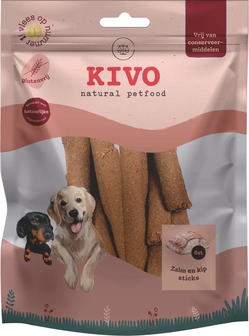 Hondensnack Sticks Kip & Zalm 2 zakken x 6 stuks - Graanvrij en Glutenvrij von Kivo Petfood – Produktfoto