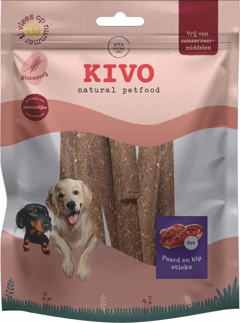 Hondensnack Sticks Paard & Kip 2 zakken x 6 stuks - Graanvrij en Glutenvrij van Kivo Petfood – productfoto