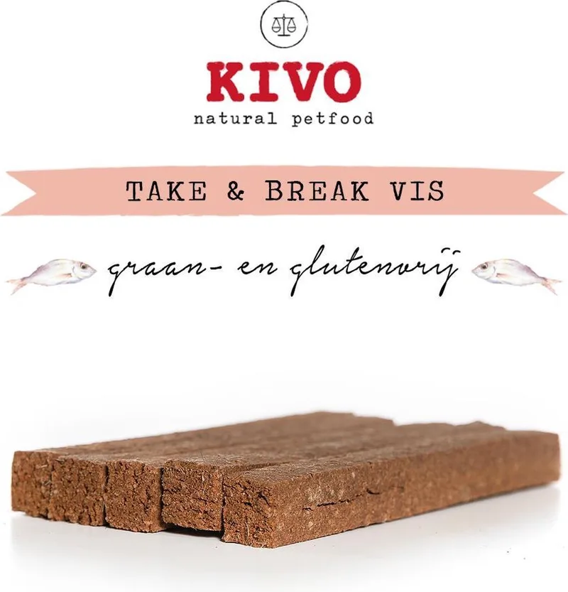 Hondensnack Take & Break Vis 16 stuks - Kauwstaaf zonder granen of gluten. van Kivo Petfood – productfoto