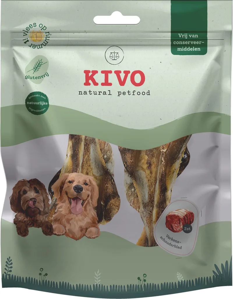 Hondensnack Varkens Schouderblad 2 zakken verpakt per 2 stuks - Graanvrij en Glutenvrij de Kivo Petfood – photo produit