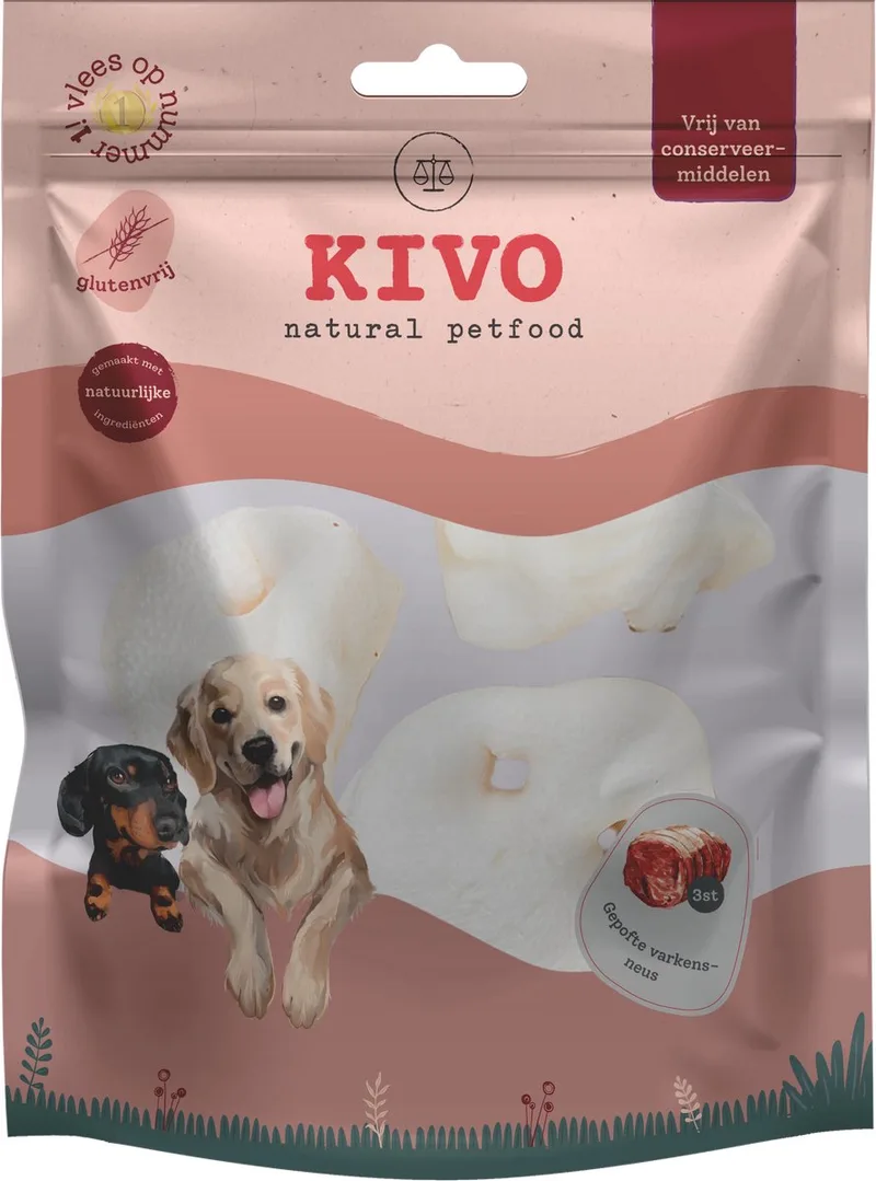 Hondensnack Varkensneuzen gepoft honing 2 zakken verpakt per 3 stuks - Graanvrij en Glutenvrij by Kivo Petfood – product photo