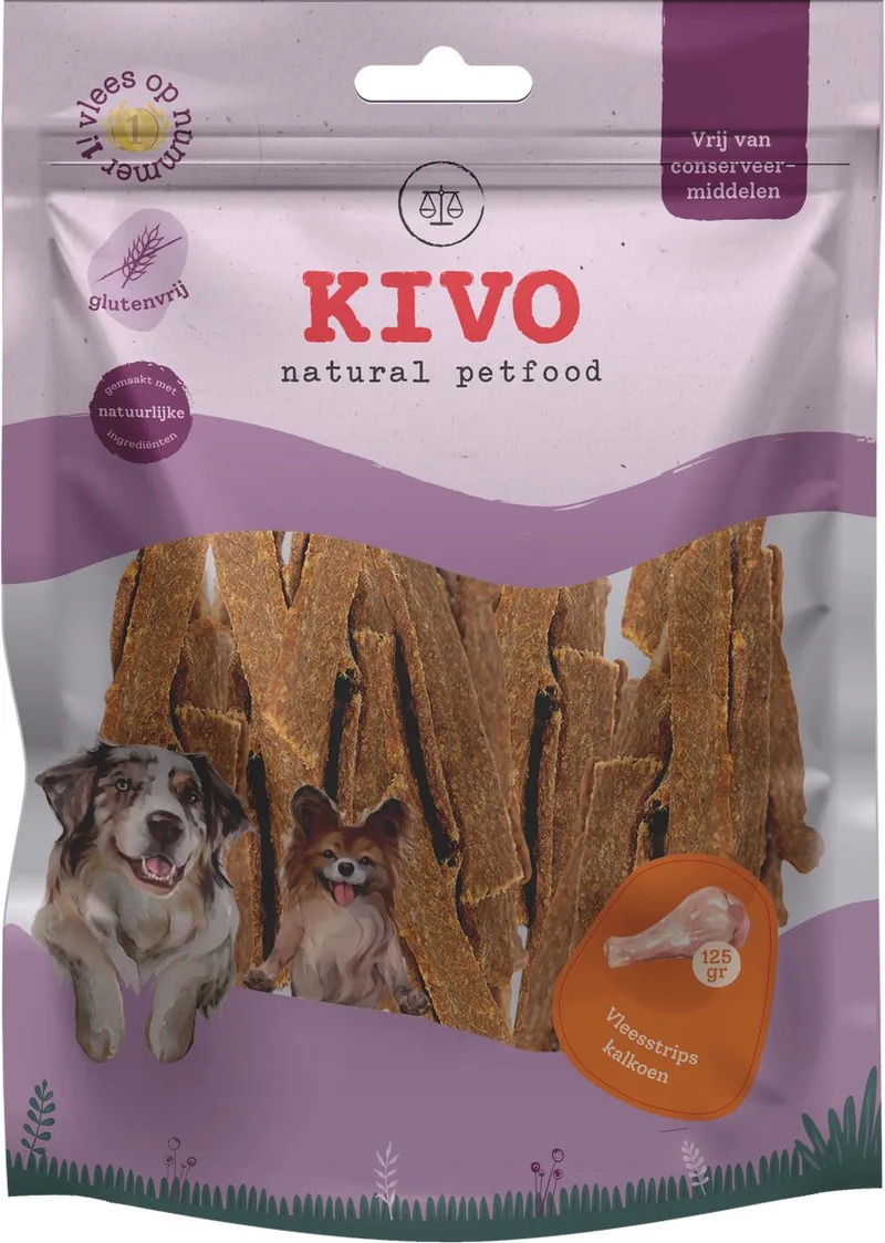 Hondensnack Vleesstrips Kalkoen 125 gram - Graanvrij en Glutenvrij by Kivo Petfood – product photo
