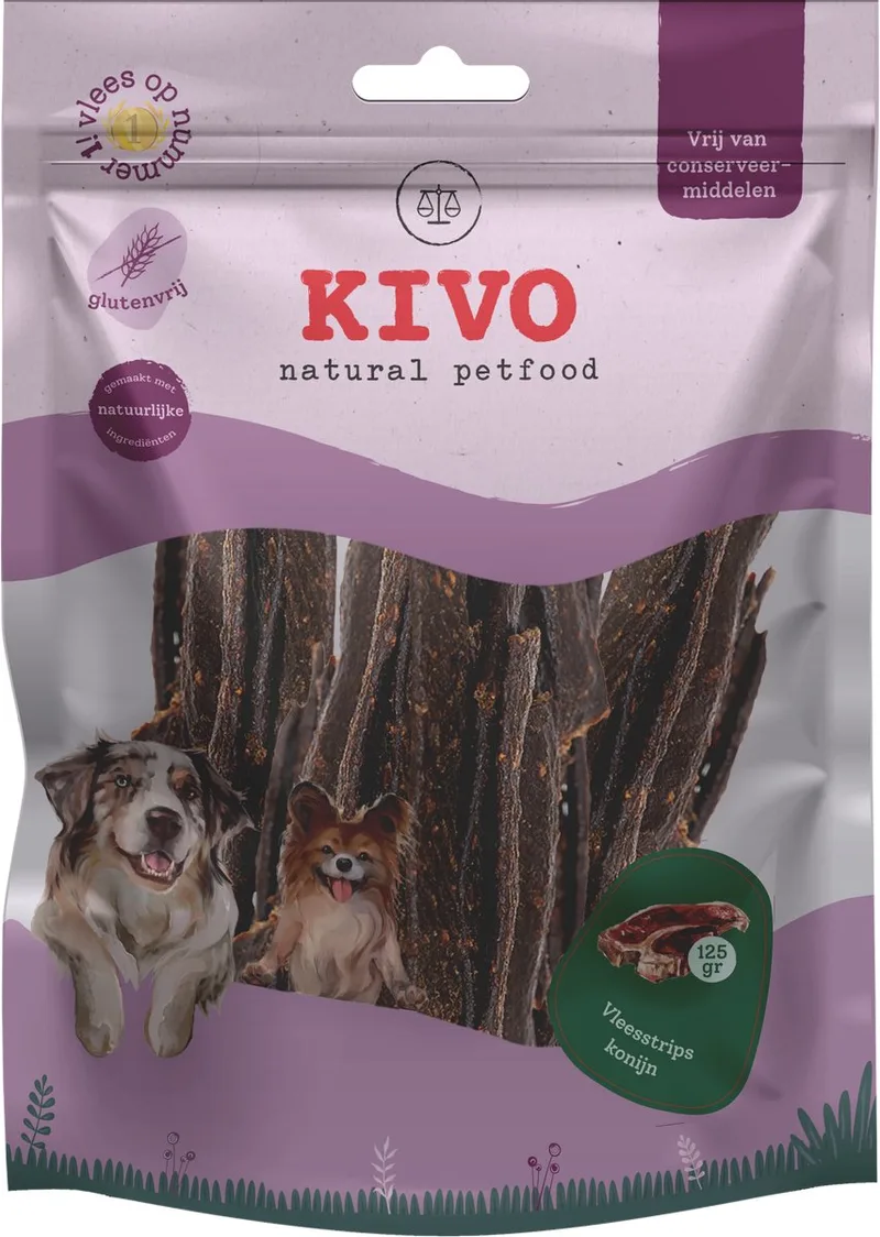 Hondensnack Vleesstrips Konijn 125 gram - Graanvrij en Glutenvrij de Kivo Petfood – photo produit