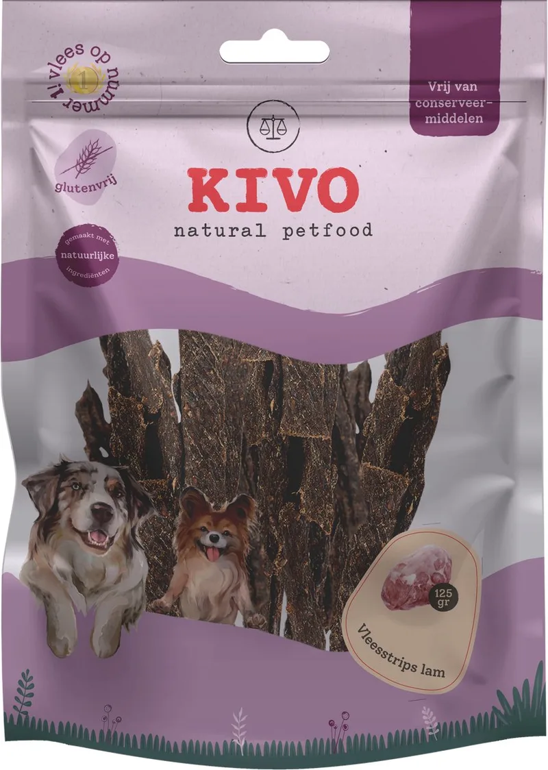 Hondensnack Vleesstrips Lam 125 gram - Graanvrij en Glutenvrij by Kivo Petfood – product photo