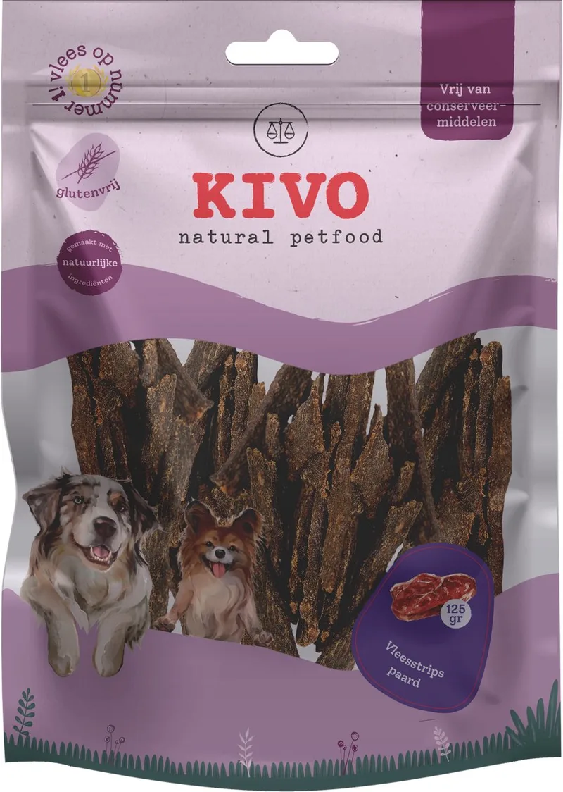 Hondensnack Vleesstrips Paard 125 gram - Graanvrij en Glutenvrij von Kivo Petfood – Produktfoto