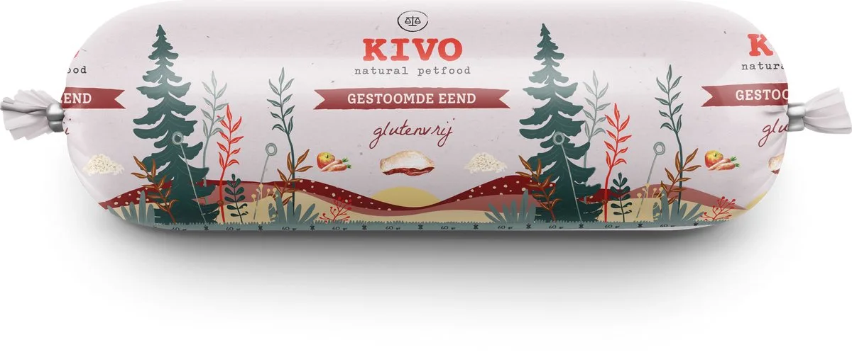 Houdbare Worst 12 x 600 gram Eend - Zacht gestoomd vlees - Glutenvrij zonder andere fratsen de Kivo Petfood – photo produit