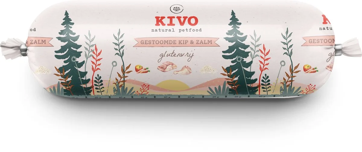 Houdbare Worst 12 x 600 gram Kip & Zalm - Zacht gestoomd vlees - Glutenvrij zonder andere fratsen von Kivo Petfood – Produktfoto