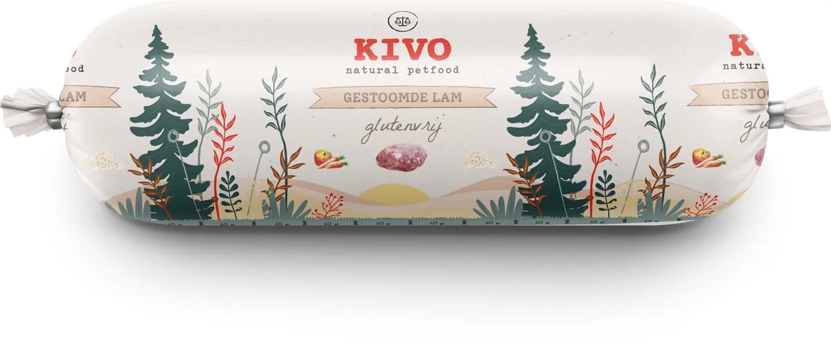 Houdbare Worst 12 x 600 gram Lam - Zacht gestoomd vlees - Glutenvrij zonder andere fratsen von Kivo Petfood – Produktfoto