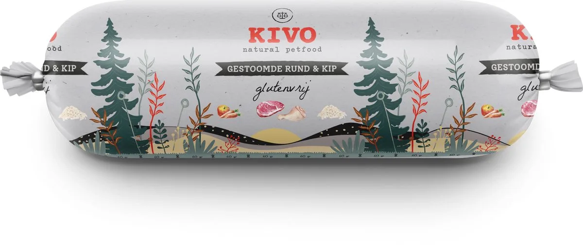 Houdbare Worst 12 x 600 gram Rund & Kip - Zacht gestoomd vlees - Glutenvrij zonder andere fratsen von Kivo Petfood – Produktfoto