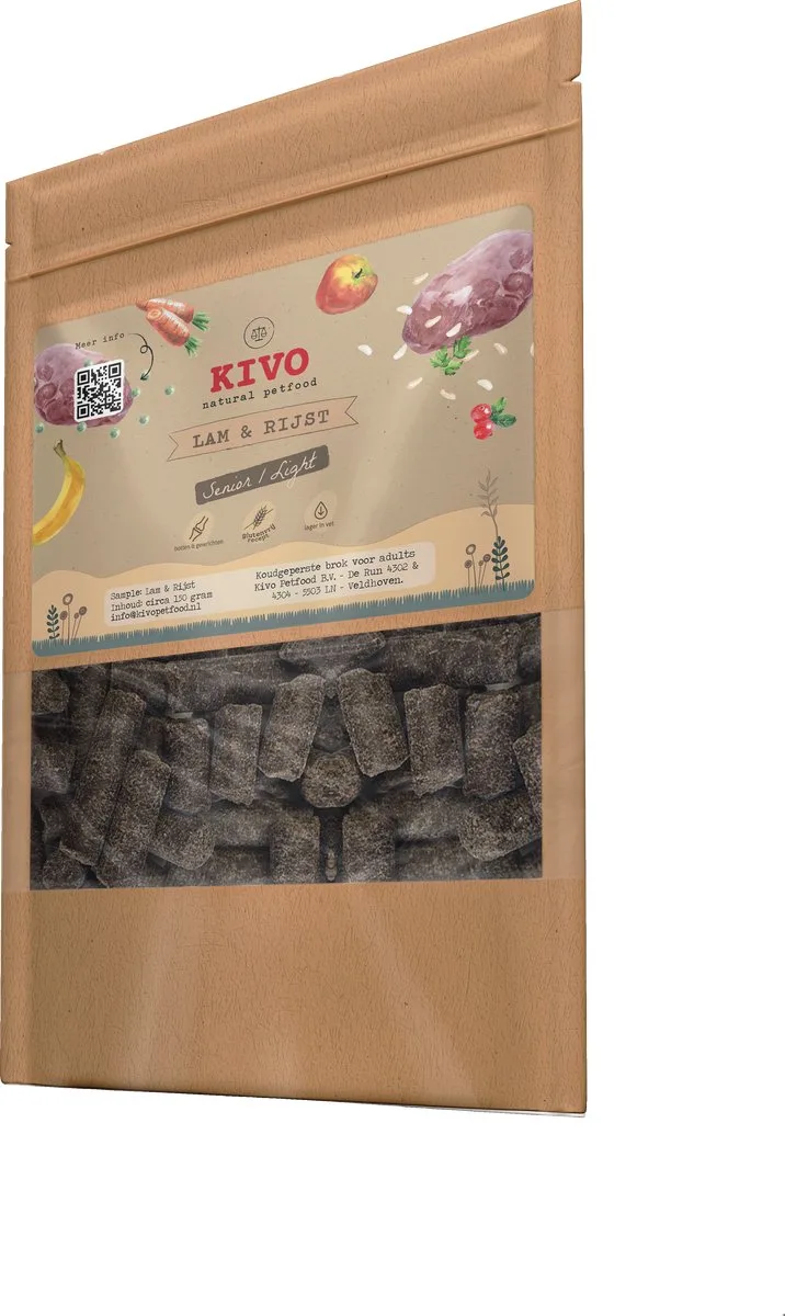 PROEFZAKJE Hondenbrokken Lam & Rijst Senior/Light 300 gram - Koudgeperst - Glutenvrij by Kivo Petfood – product photo