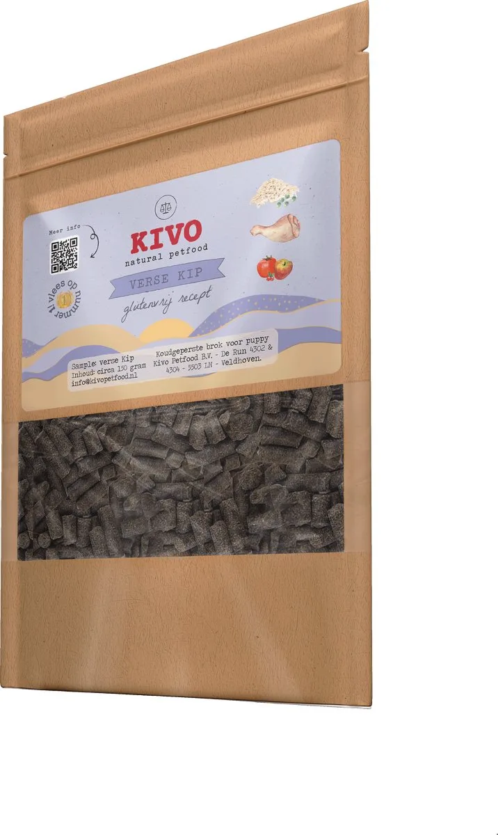 PROEFZAKJE Puppybrokken Verse Kip Puppy 300 gram - Koudgeperst - Glutenvrij by Kivo Petfood – product photo