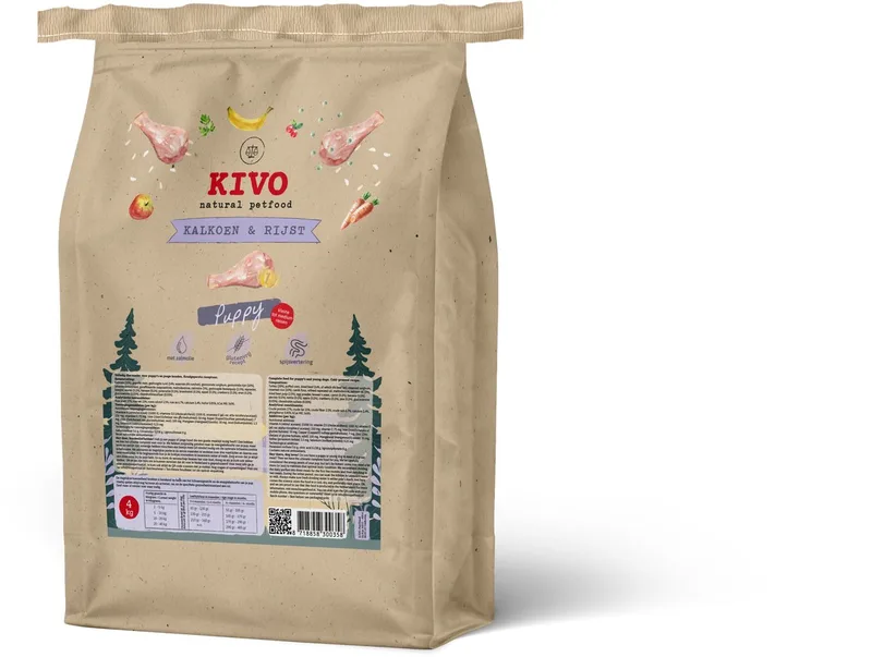 Puppybrokken Kalkoen & Rijst Puppy 4 kg Koudgeperst - Glutenvrij by Kivo Petfood – product photo
