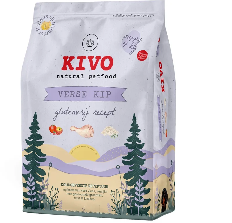 Puppybrokken Verse Kip Puppy - 4 kg - Koudgeperst - Glutenvrij fra Kivo Petfood – produktbillede