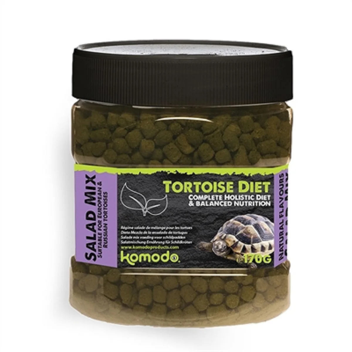 Schildpad Voer Komodo - Salade Mix Pellets - Compleetvoer 170g voor Europese, Mediterrane en Russische Landschildpadden fra Komodo i Grøn – produktbillede