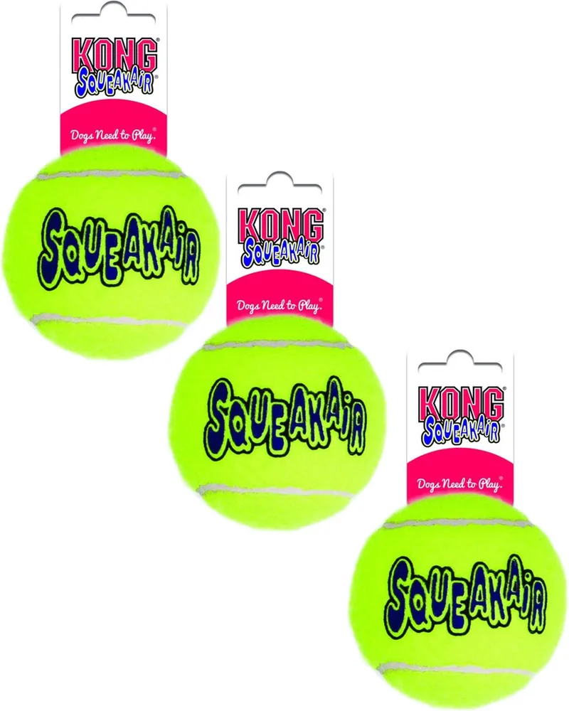 Air Squeaker Ball - Hondenspeelgoed - 3 x Medium fra KONG i Gul – produktbillede