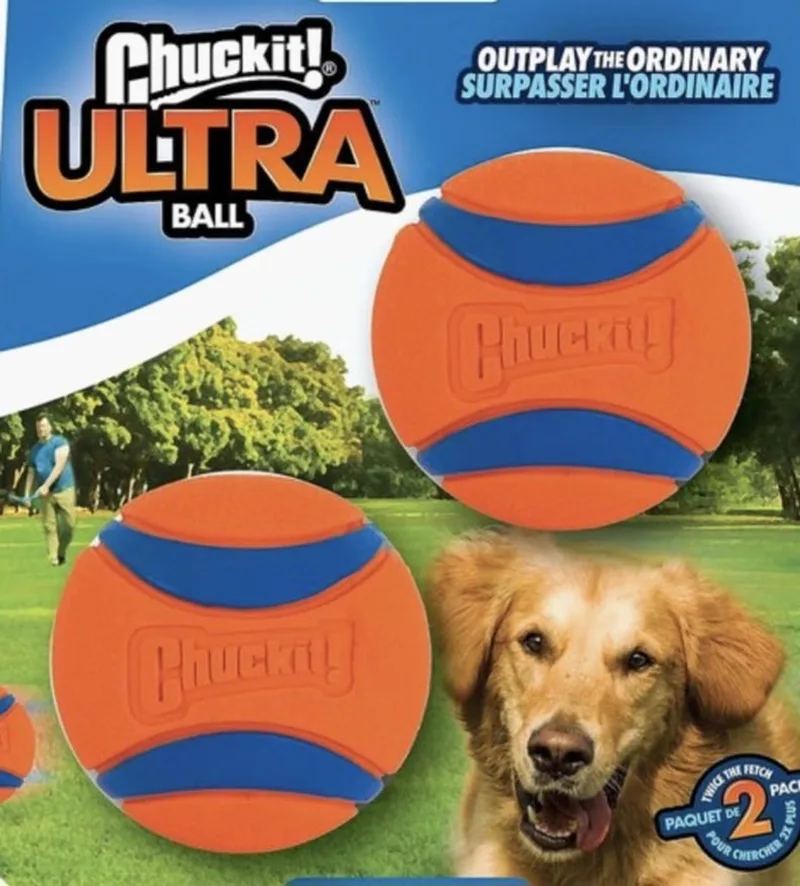 Chuckit - Bal - Speelgoed voor dieren - medium - 7 cm - Honden bal - Speelbal hond - Speelgoed hond de KONG en Oranje met blauw – photo produit